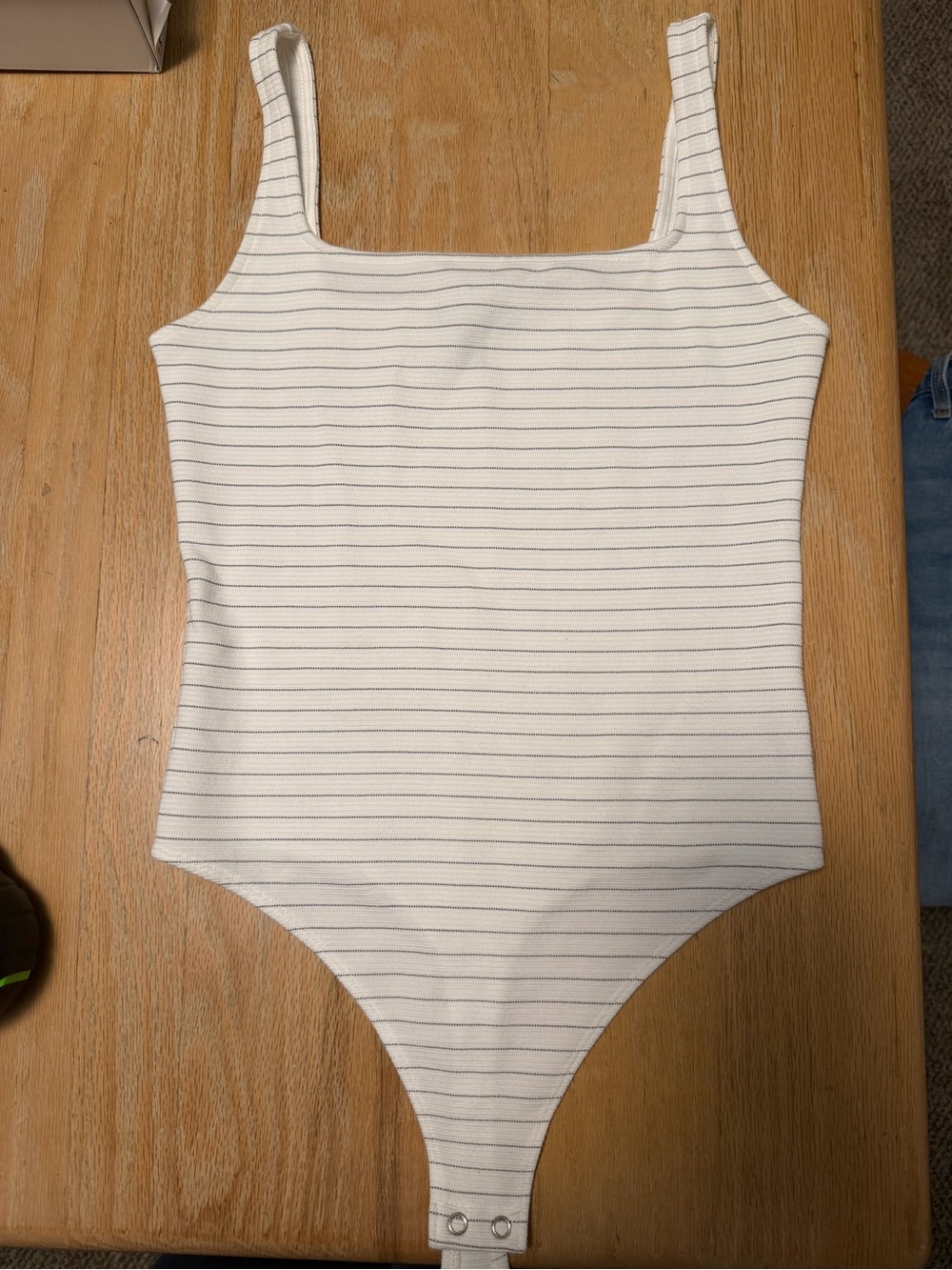Express White Bodysuit with Thin Black Stripes